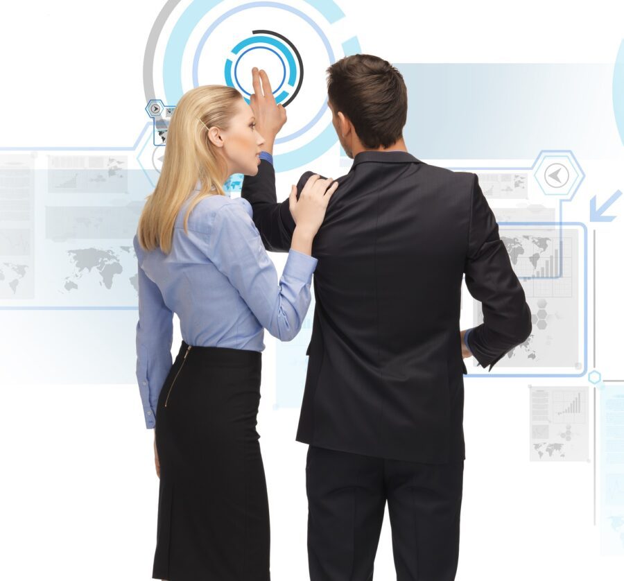 picture of man and woman working with virtual screen